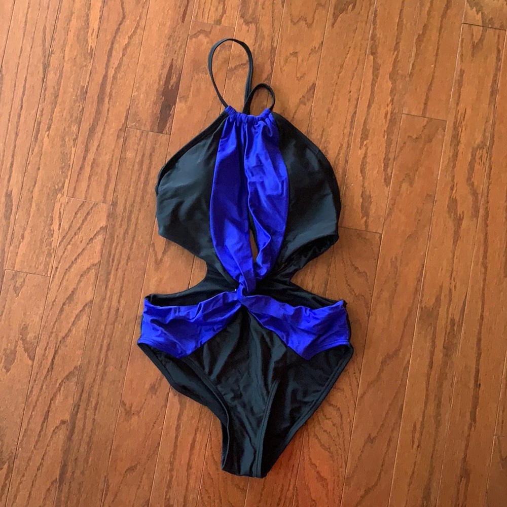 Venus blue and black one piece bathing suit